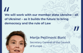 “We will work with our member state Ukraine – all of Ukraine! – as it builds the future to bring democracy and the rule of Law”, – assured Marija Pejčinović Burić, Secretary General of the Council of Europe. She also said that the Council of Europe supports the independence, sovereignty and integrity of the territory “including Crimea”.
