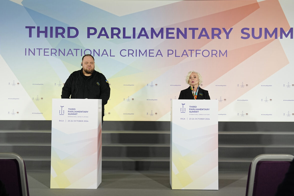 Press conference was held with the participation of the Chairman of the Verkhovna Rada of Ukraine, Ruslan Stefanchuk, and the Speaker of the Saeima of the Republic of Latvia, Daiga Mieriņa, within the framework of the Third Parliamentary Summit of the Crimea Platform