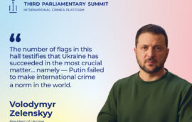 “The number of flags in this hall testifies that Ukraine has succeeded in the most crucial matter… namely — Putin failed to make international crime a norm in the world,” said President of Ukraine Volodymyr Zelenskyy.
