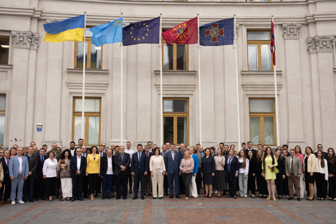A ceremonial raising of the Crimean Tatar flag was held near the Ministry of Foreign Affairs of Ukraine