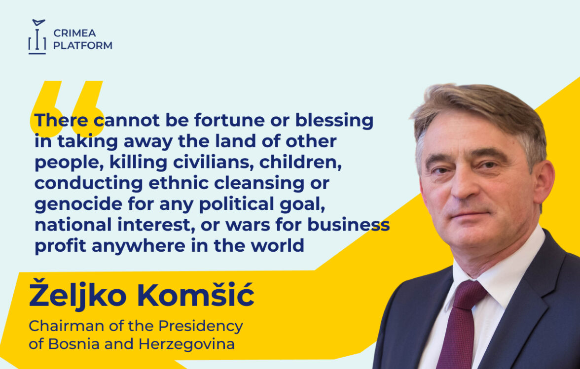 Željko Komšić, Chairman of the Presidency of Bosnia and Herzegovina, spoke at the Fifth Summit of the Crimea Platform