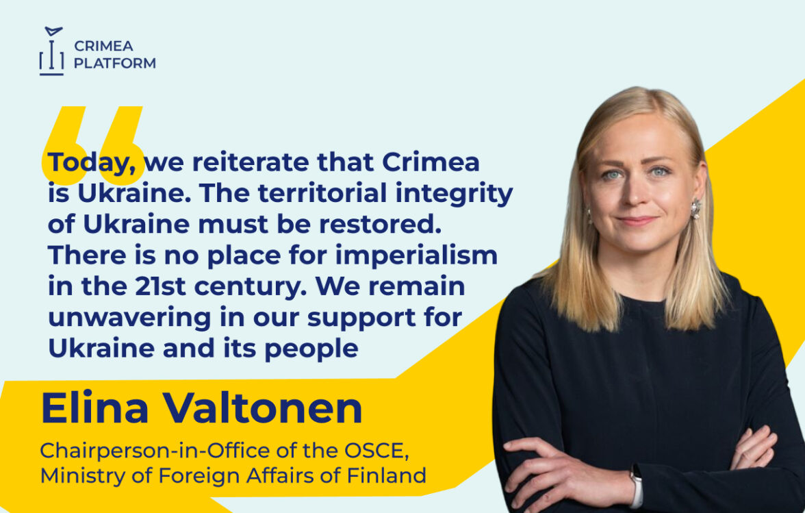 The Chairperson-in-Office of the OSCE, Elina Valtonen, spoke at the opening of the Fifth Crimea Platform Summit