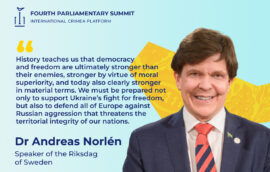Speaker of the Riksdag of Sweden Andreas Norlén delivered a speech at the opening of the fourth Parliamentary Summit of the Crimea Platform
