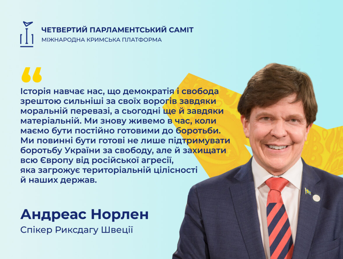 Спікер Риксдагу Швеції Андреас Норлен виголосив промову на відкритті четвертого Парламентському саміту Кримської платформи