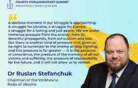 Chairman of the Verkhovna Rada of Ukraine Ruslan Stefanchuk delivered a speech at the opening of the fourth Parliamentary Summit of the Crimea Platform