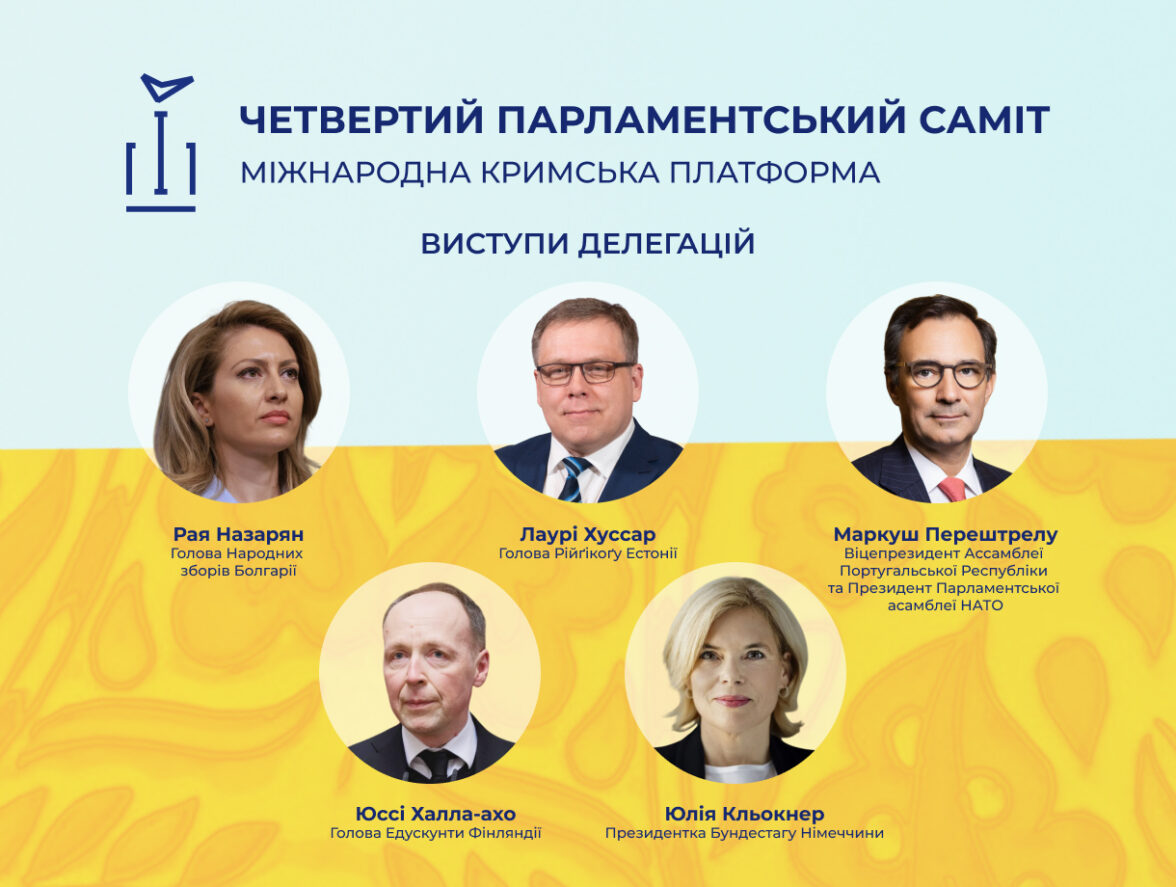 У межах четвертого Парламентського саміту Кримської платформи відбулися виступи делегацій Болгарії, Естонії, Португалії, Фінляндії, Німеччини та Парламентської асамблеї НАТО
