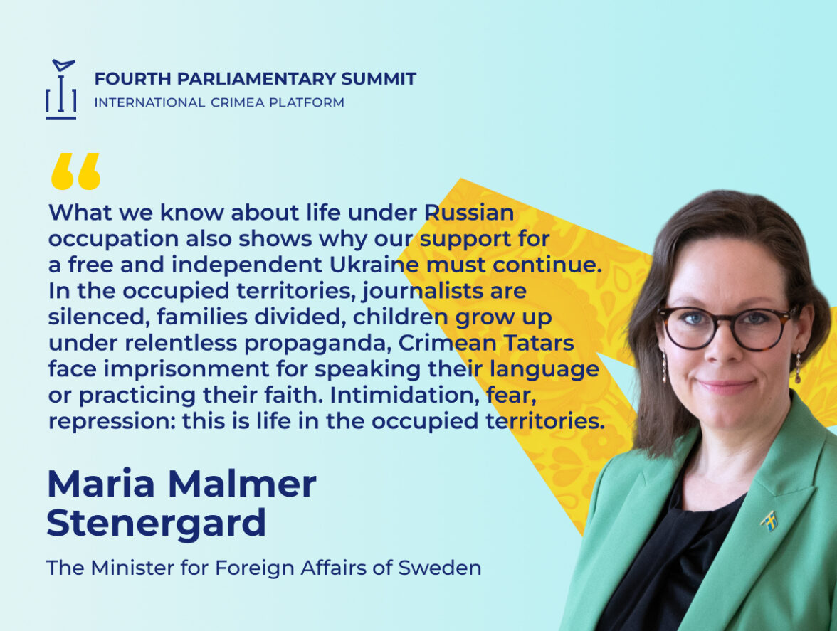 Minister for Foreign Affairs of Sweden Maria Malmer Stenergard delivered a speech at the opening of the fourth Parliamentary Summit of the Crimea Platform