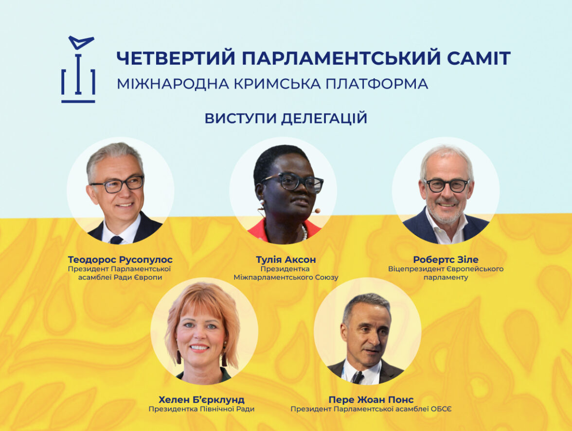 У межах четвертого Парламентського саміту Кримської платформи відбулися виступи делегацій міжнародних організацій-партнерів: Парламентської асамблеї Ради Європи, Міжпарламентського союзу, Європейського парламенту, Північної Ради,  Парламентської асамблеї ОБСЄ