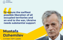 The leader of the Crimean Tatar people, Mustafa Dzhemilev, delivered a speech at the Sixth Crimea Platform Summit