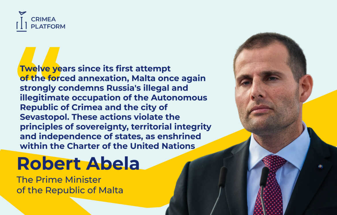 Prime Minister of Malta Robert Abela called for an end to Russia’s occupation of Crimea and accountability for violations of international law