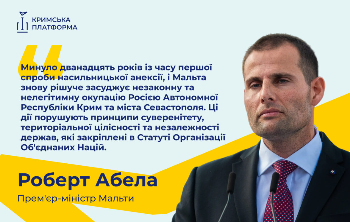 Прем’єр-міністр Мальти Роберт Абела закликав припинити російську окупацію Криму та забезпечити відповідальність за порушення міжнародного права