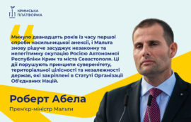 Прем’єр-міністр Мальти Роберт Абела закликав припинити російську окупацію Криму та забезпечити відповідальність за порушення міжнародного права