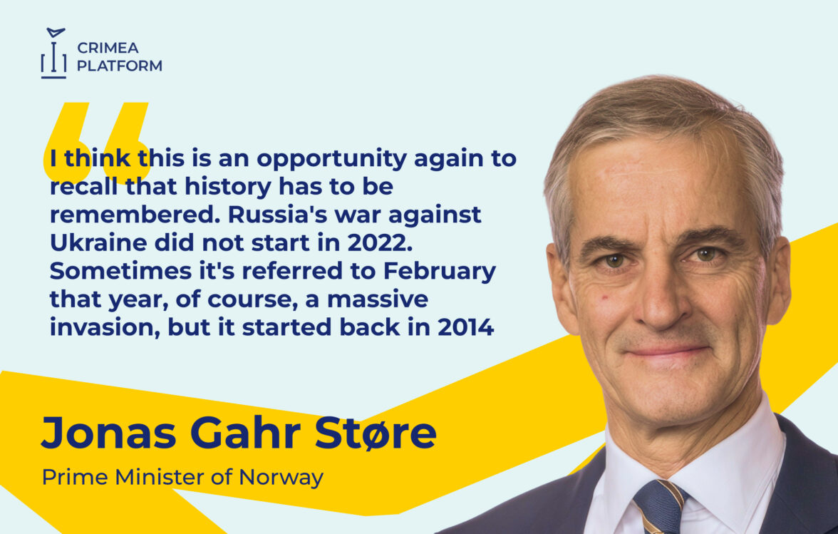 Prime Minister of Norway Jonas Gahr Støre warned against allowing the world to become accustomed to Russia’s occupation of Crimea